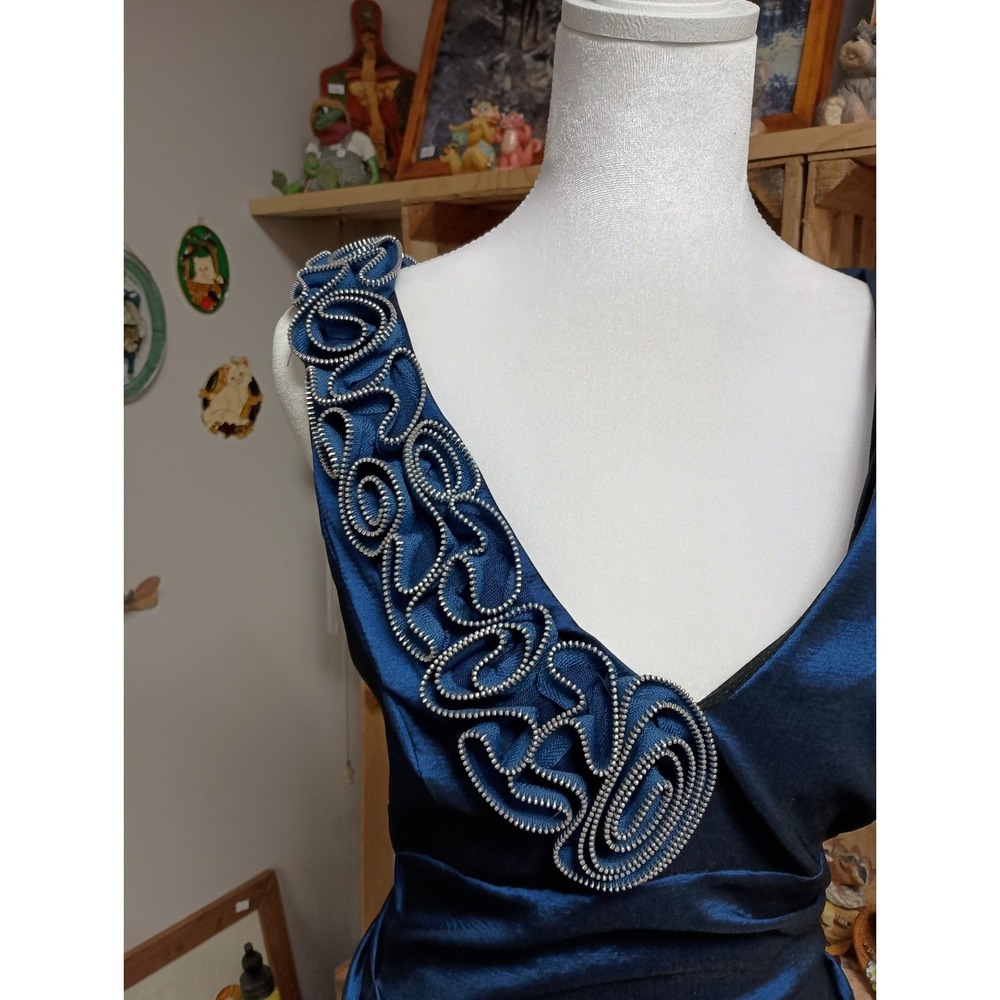 VTG Y2K Betsy & Adam Cocktail Dress Womens Small Royal Blue Babydoll Ruched - Picture 3 of 11